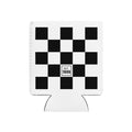Black checkerboard can cooler, regular 12 oz, front with Est. 1999 tag