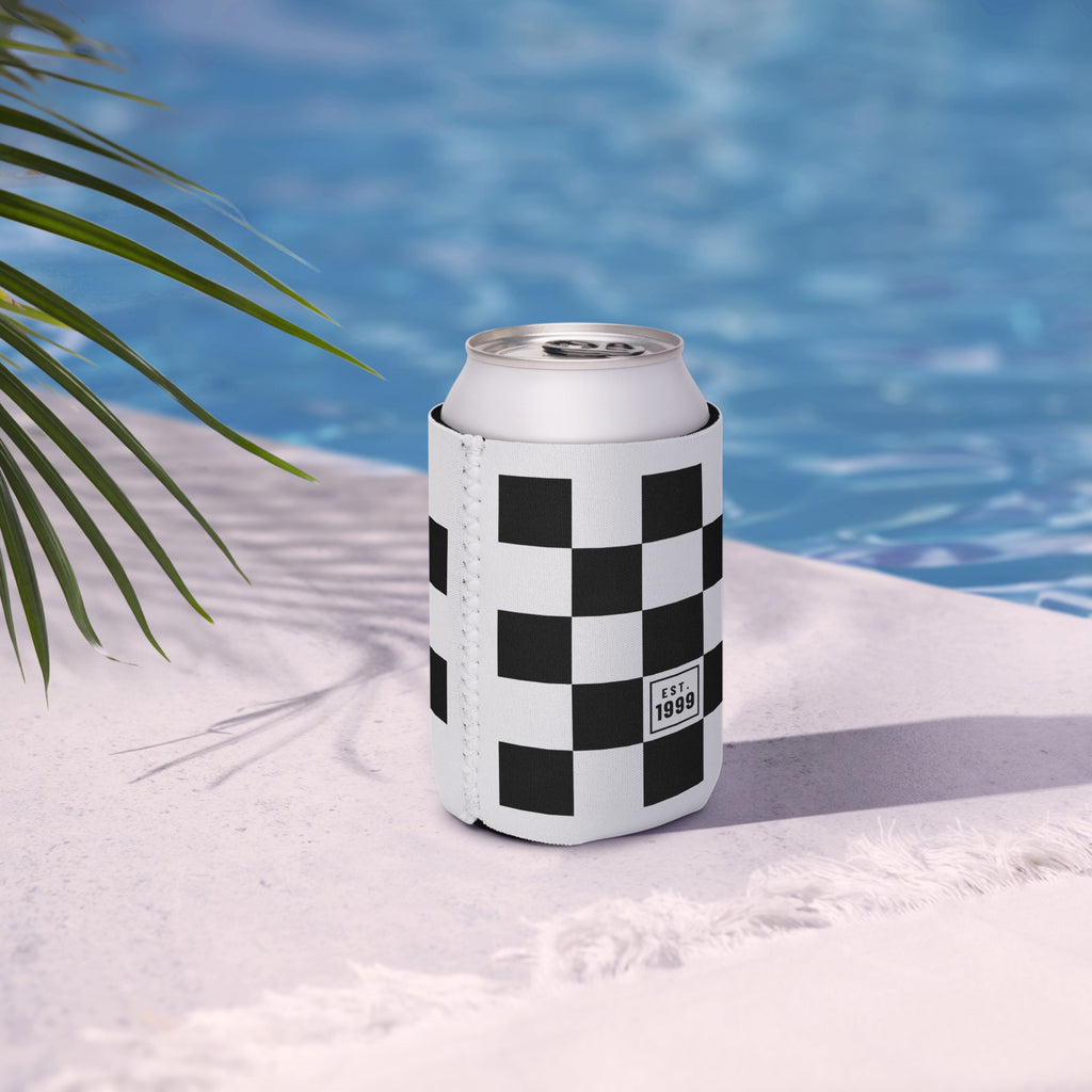 Black checkerboard can cooler poolside