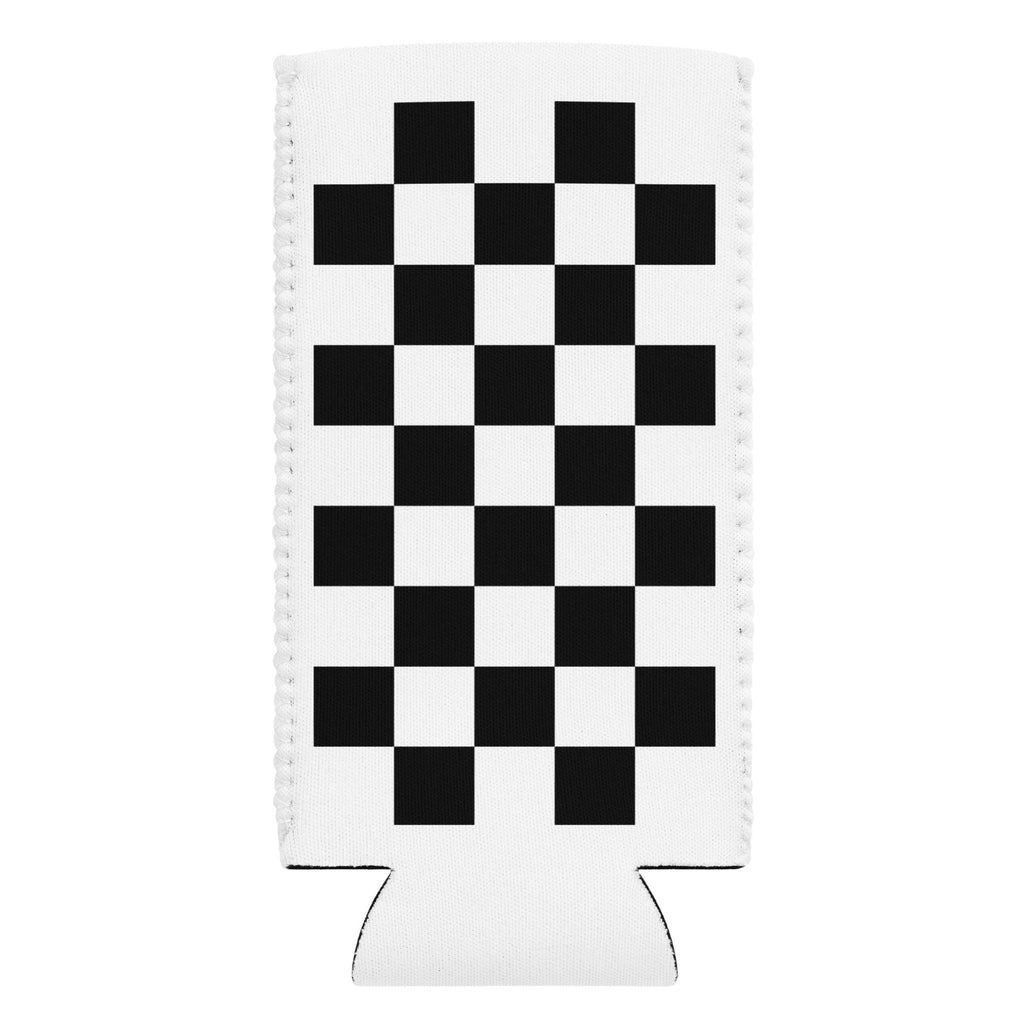 Black checkerboard can cooler, slim 12 oz, back