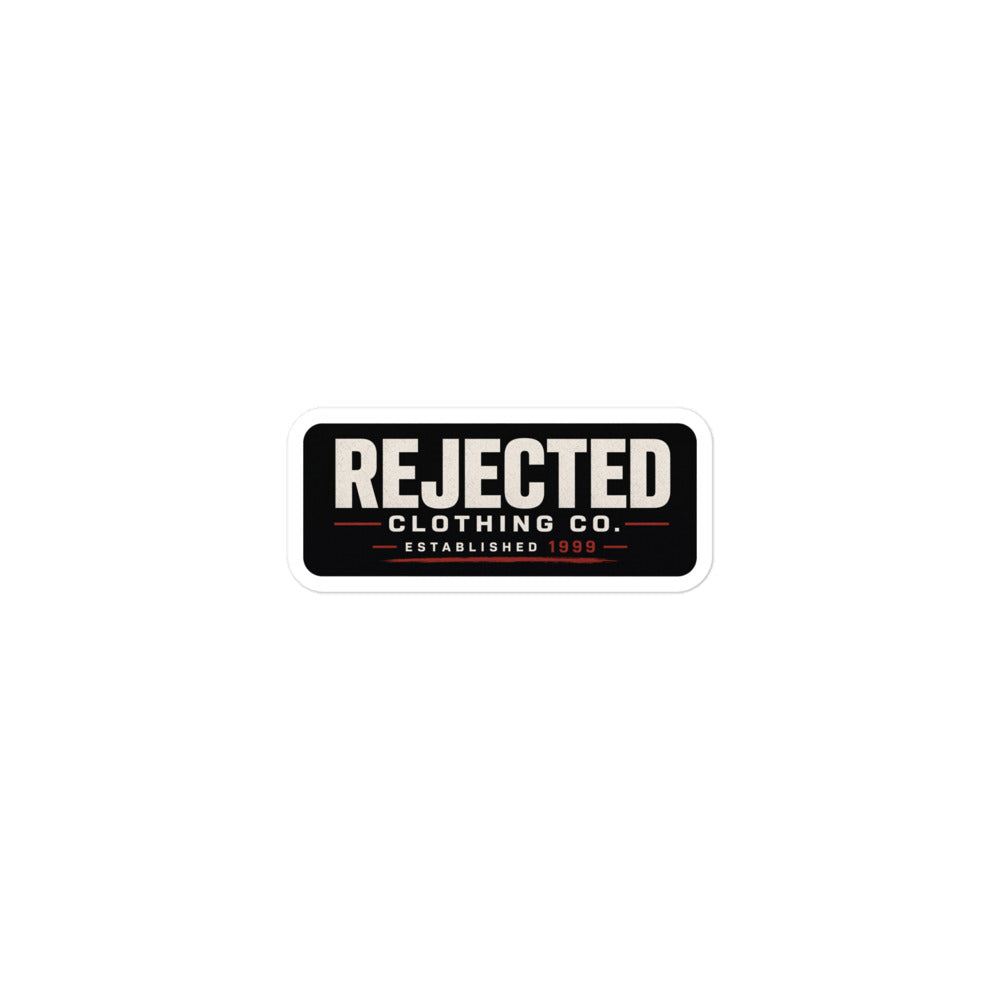 3 inch Rejected Clothing Co. Est. 1999 die-cut label sticker