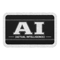 Black rectangle embroidered patch with white AI (Actual Intelligence) stitched lettering