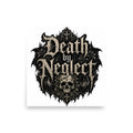 Square 18x18 inch matte poster of the Death by Neglect circular skull emblem with thorns and cathedral arches