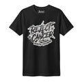 Black tee with distressed white REJECT CANCER lettering and Rejected Streetwear underneath