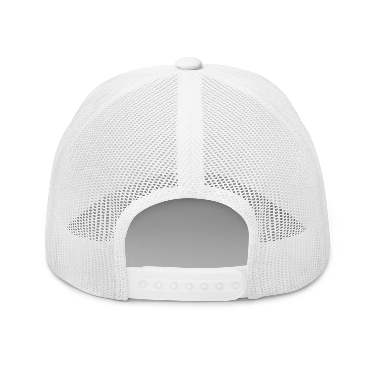 White trucker cap with an embroidered Rejected Clothing Company Established 1999 patch and X mark