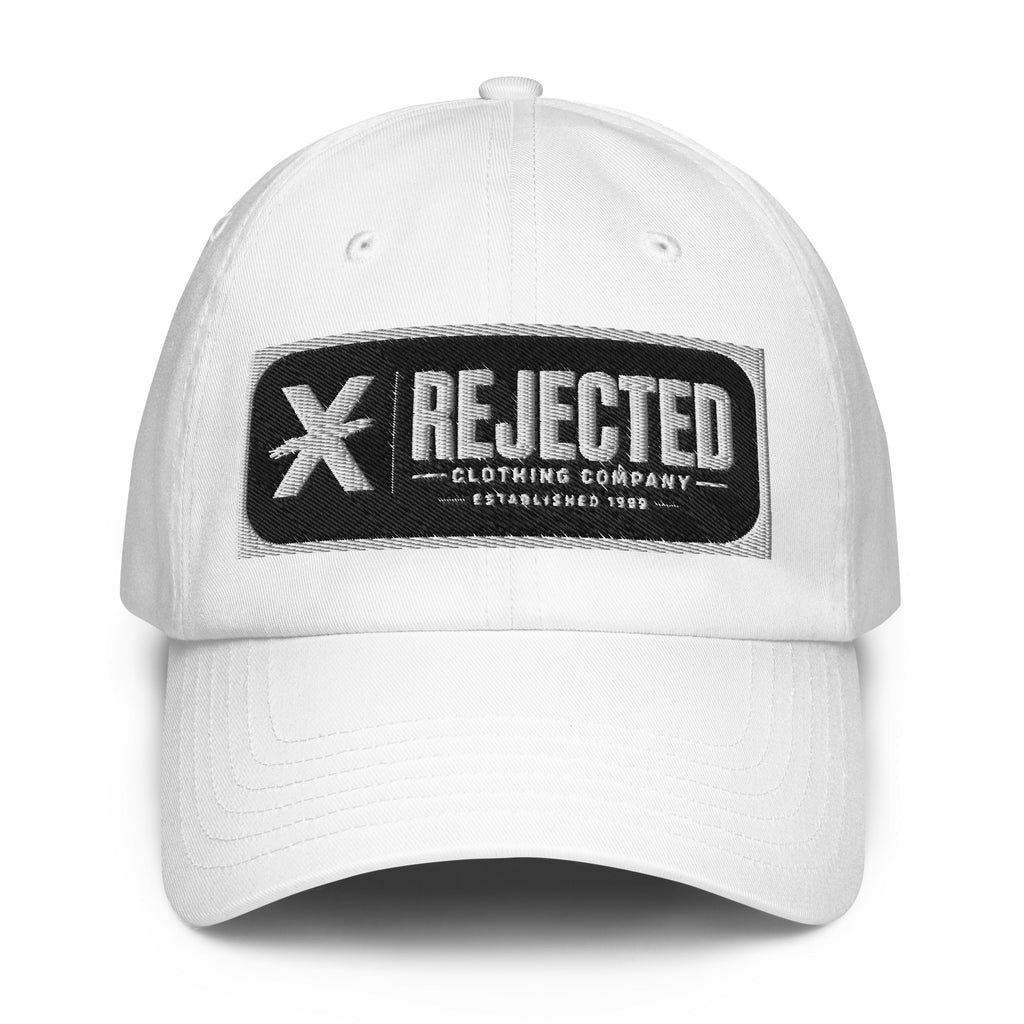 Black Under Armour dad hat with an embroidered Rejected Clothing Company Established 1999 patch