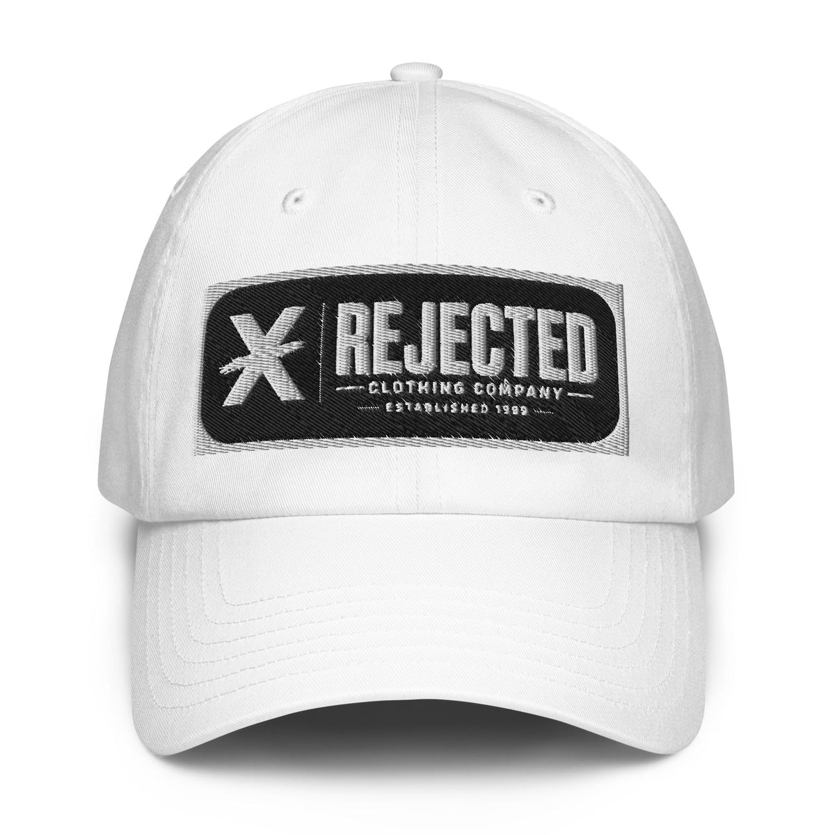 Black Under Armour dad hat with an embroidered Rejected Clothing Company Established 1999 patch