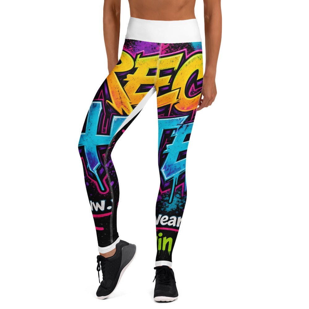 Yoga leggings with an all-over neon graffiti REJECT HATE print