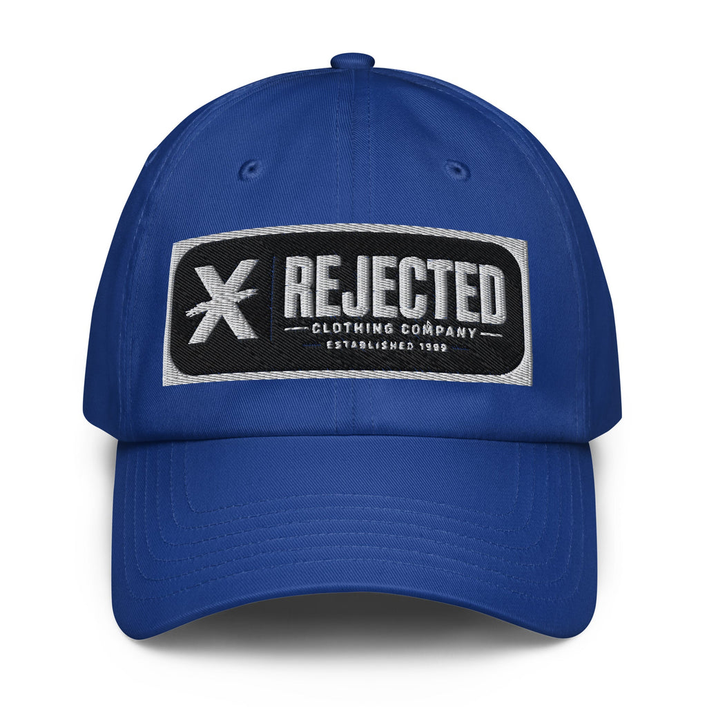 Black Under Armour dad hat with an embroidered Rejected Clothing Company Established 1999 patch