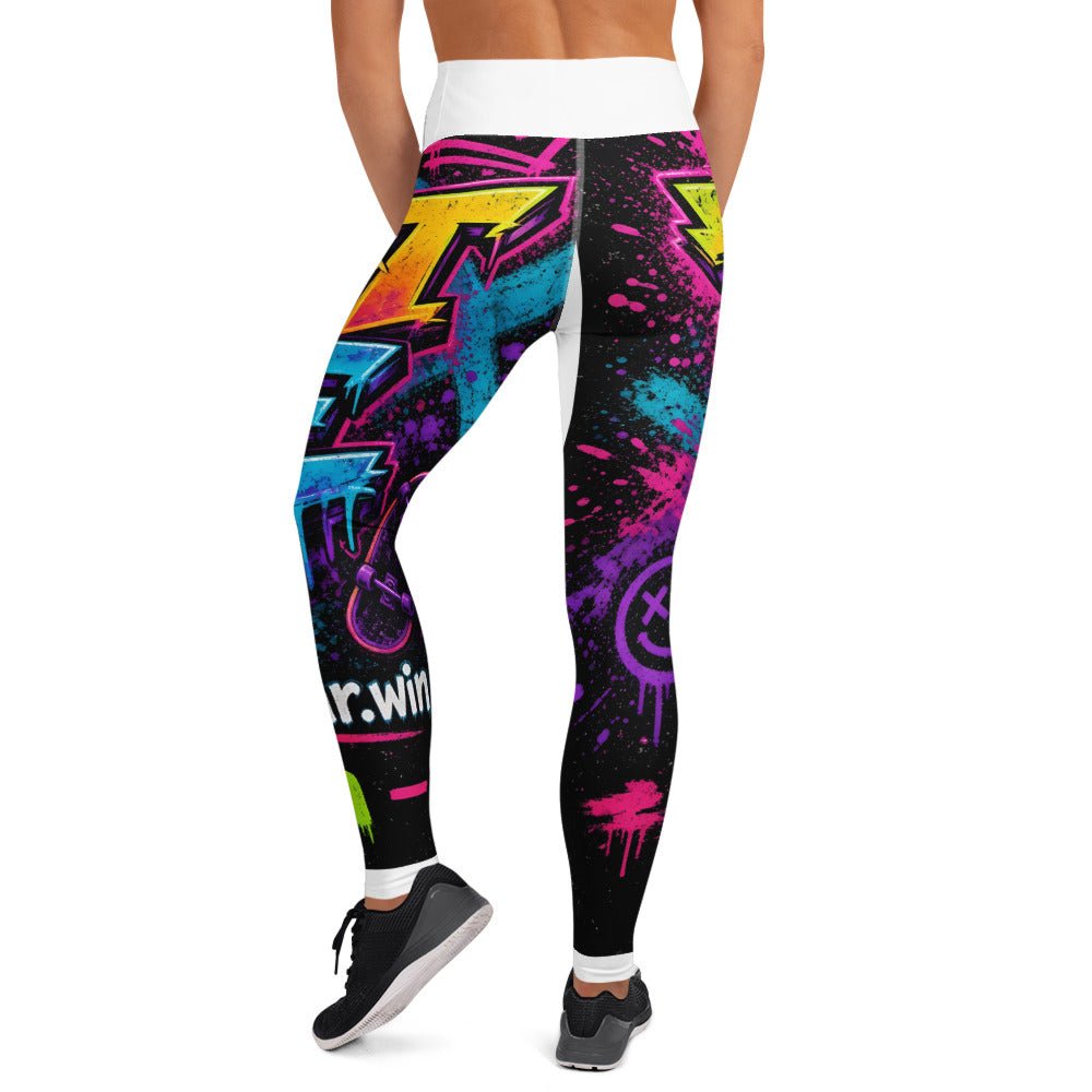 Yoga leggings with an all-over neon graffiti REJECT HATE print