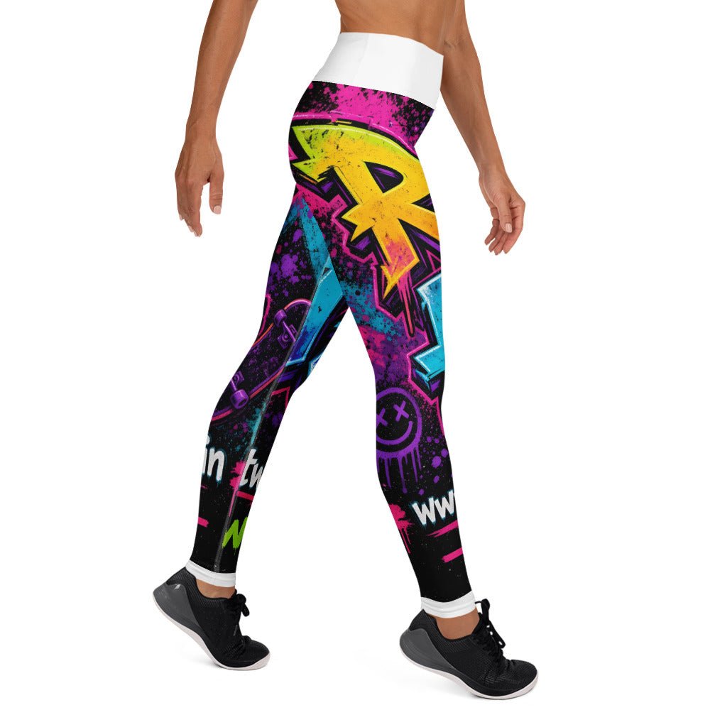 Yoga leggings with an all-over neon graffiti REJECT HATE print
