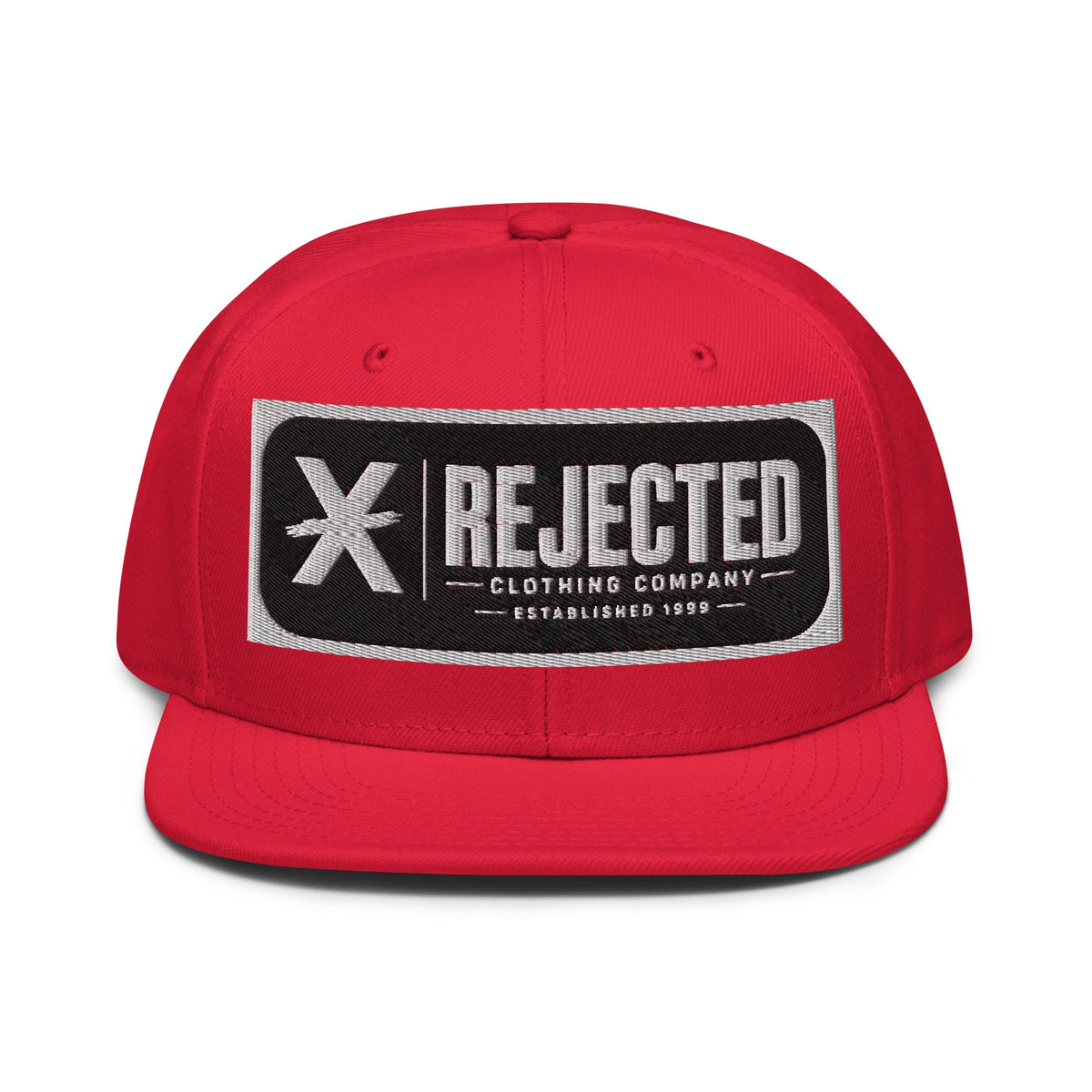 Black snapback with a teal brim and an embroidered Rejected Clothing Company Established 1999 patch