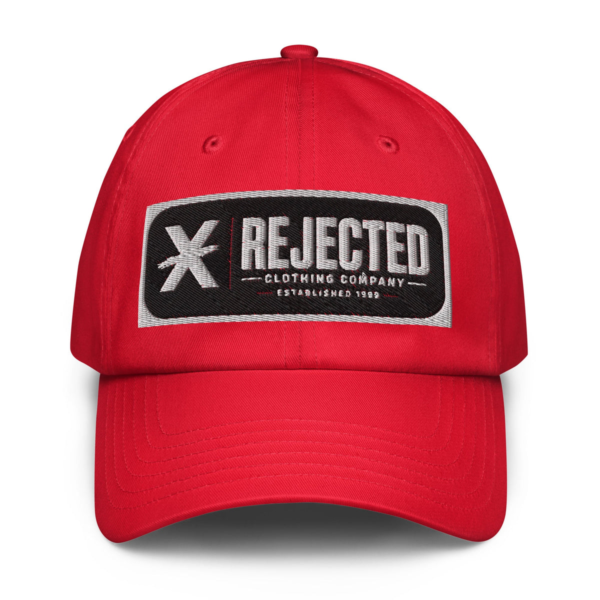 Black Under Armour dad hat with an embroidered Rejected Clothing Company Established 1999 patch
