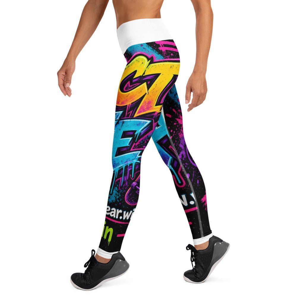 Yoga leggings with an all-over neon graffiti REJECT HATE print