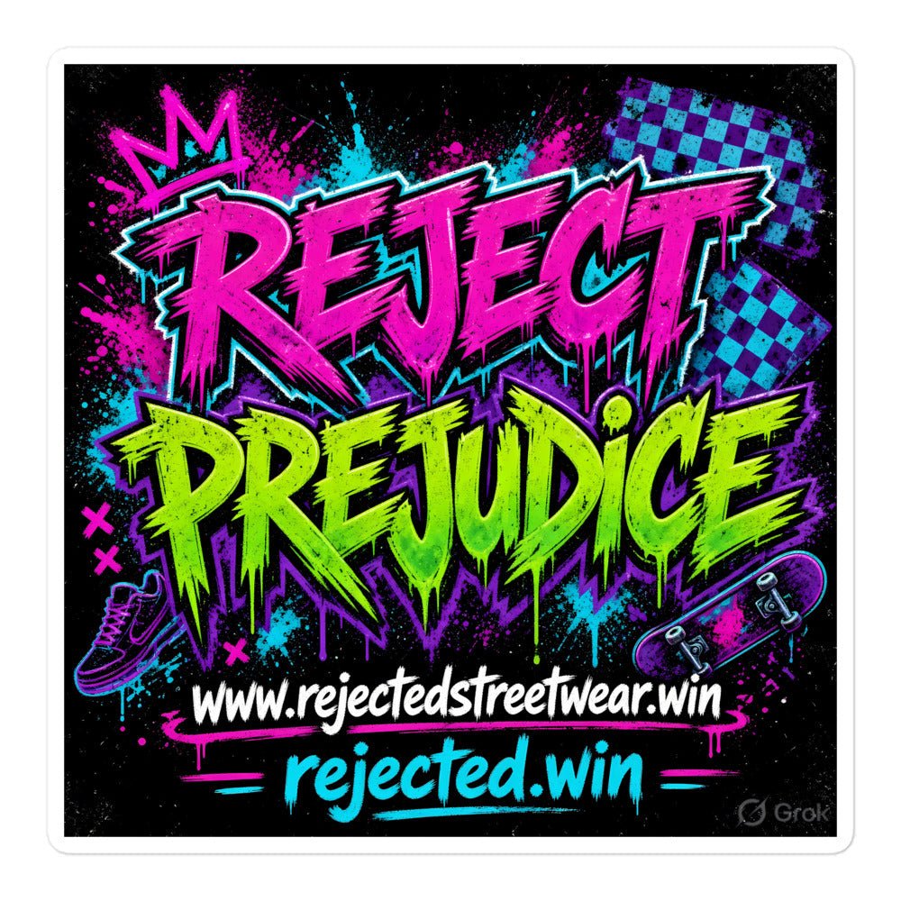 Reject Prejudice neon graffiti sticker. Rejected Streetwear