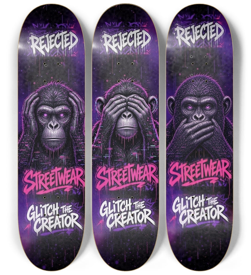 Hear no evil see no evil speak no evil skateboard deck